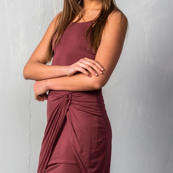 LAST Maroon Front Knot Mini Dress - Picture 2 of 4